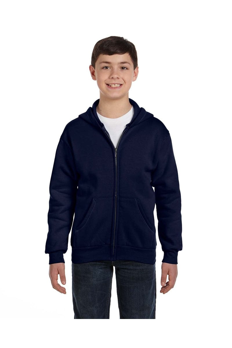 Hanes P480 Youth EcoSmart Full-Zip Sweatshirt in Navy
