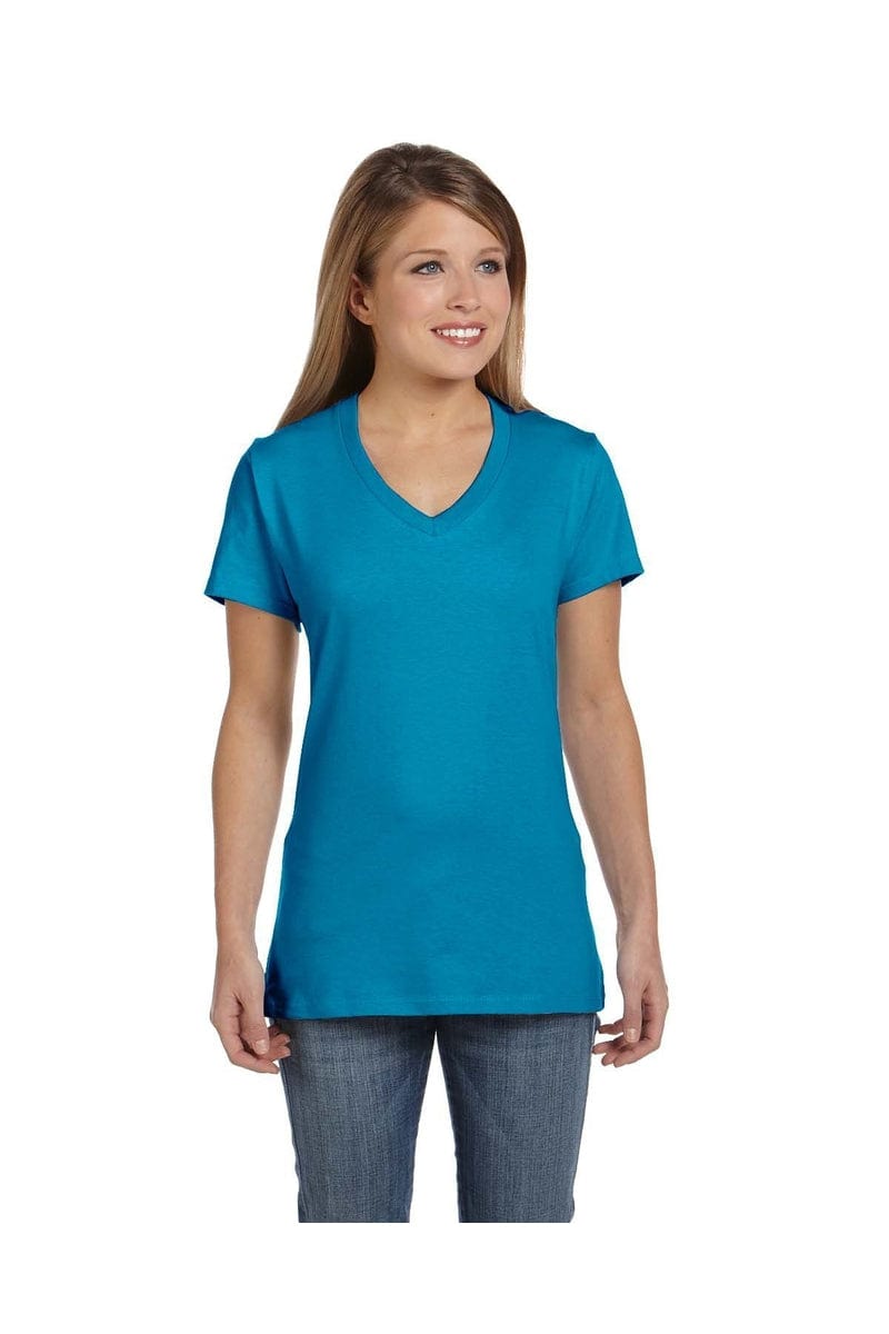 Hanes S04V: Ladies' 4.5 oz., 100% Ringspun Cotton nano-T® V-Neck T-Shirt, Basic Colors