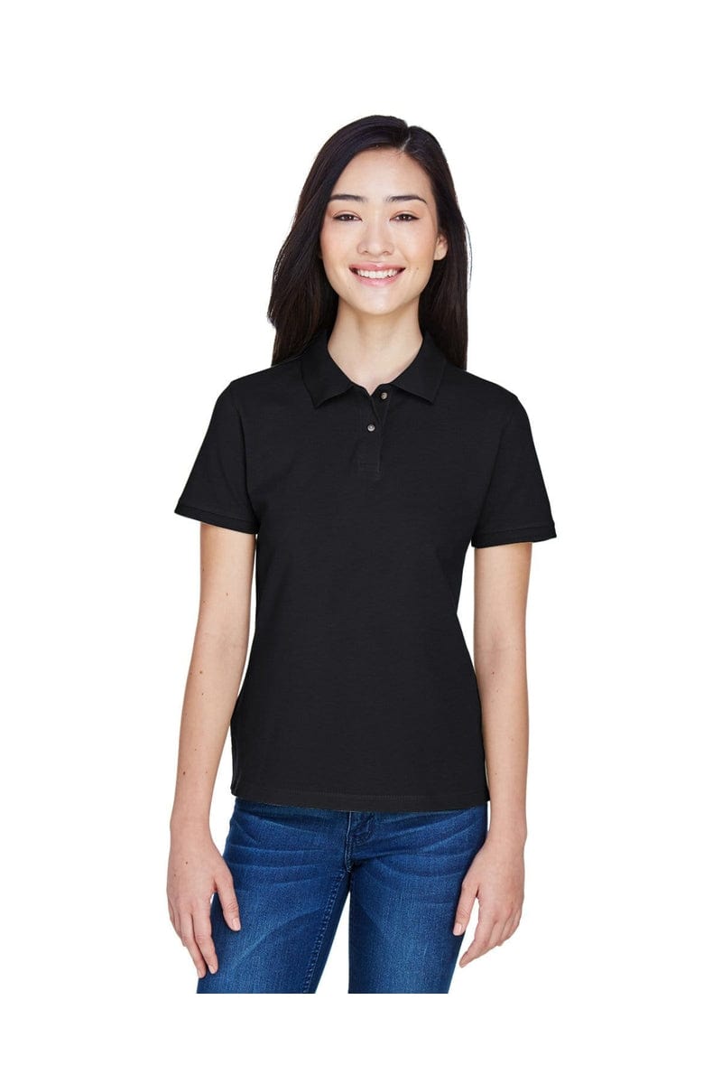 Harriton M200W Ladies' 6 oz. Ringspun Cotton Pique Short-Sleeve Polo in Black