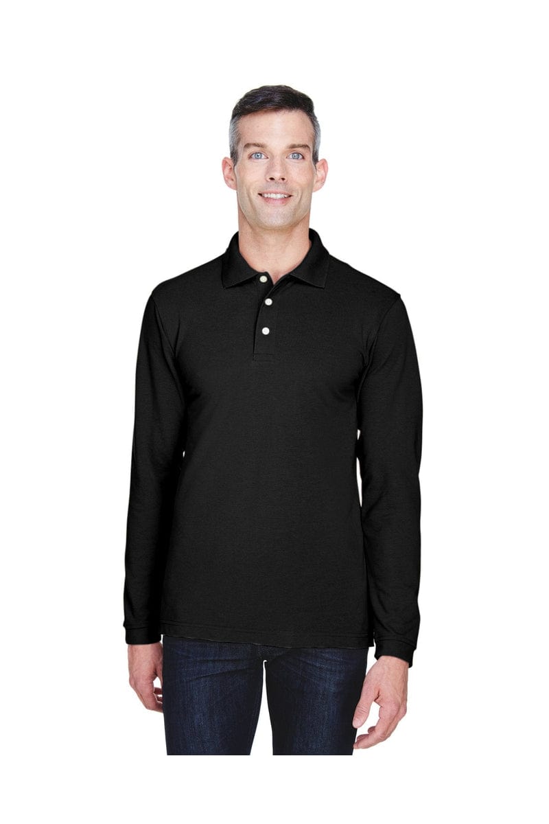 Harriton M265L Men's 5.6 oz. Easy Blend(tm) Long-Sleeve Polo in Black