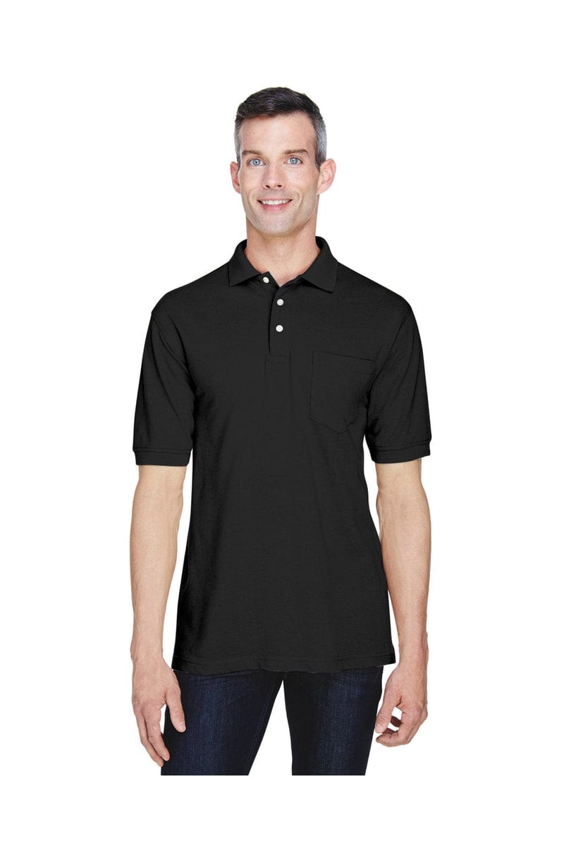 Harriton M265P Men's 5.6 oz. Easy Blend(tm) Polo with Pocket in Black