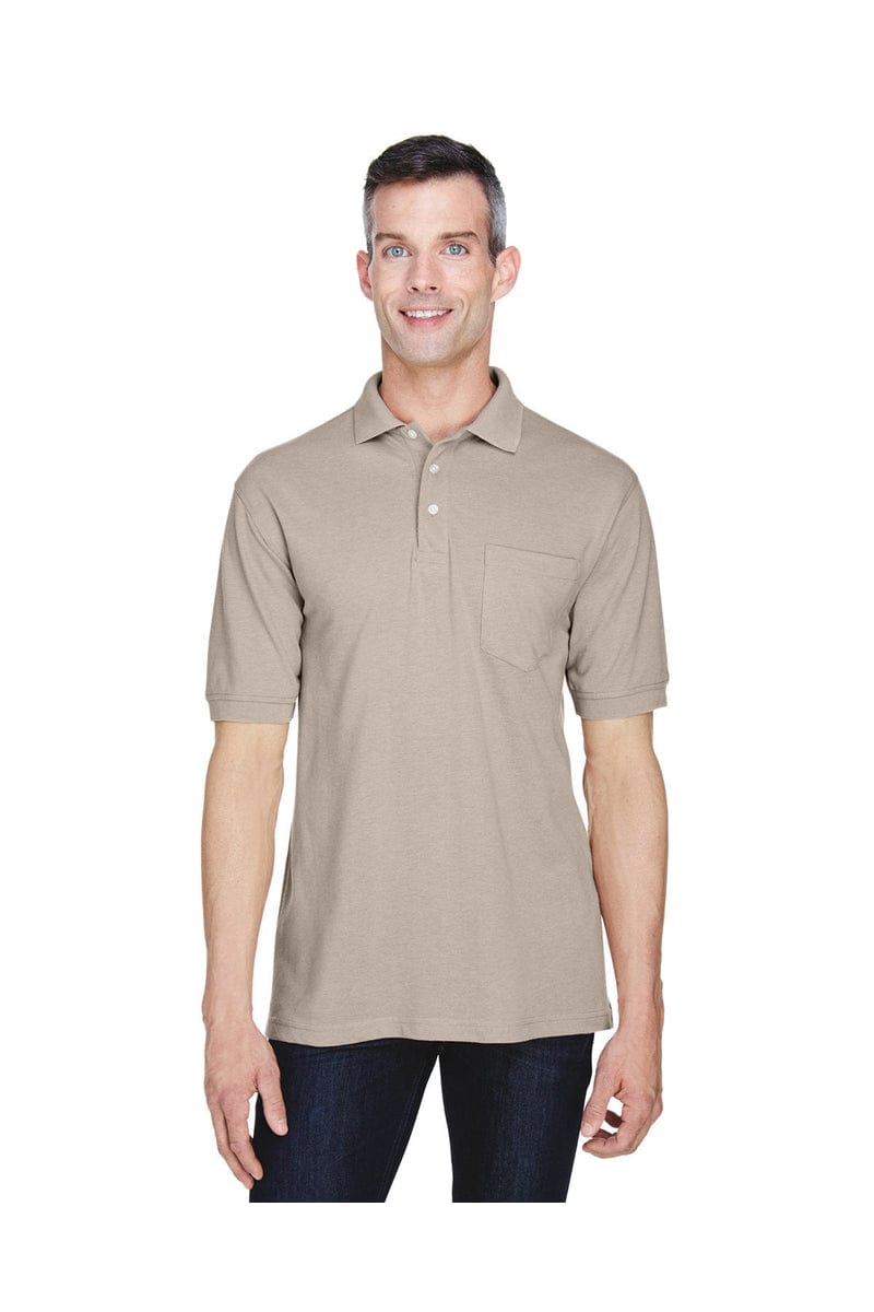 Harriton M265P Men's 5.6 oz. Easy Blend(tm) Polo with Pocket in Stone