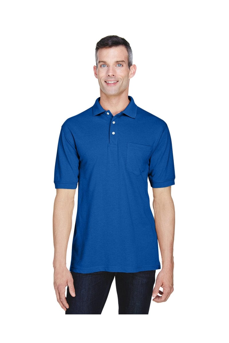Harriton M265P Men's 5.6 oz. Easy Blend(tm) Polo with Pocket in True Royal