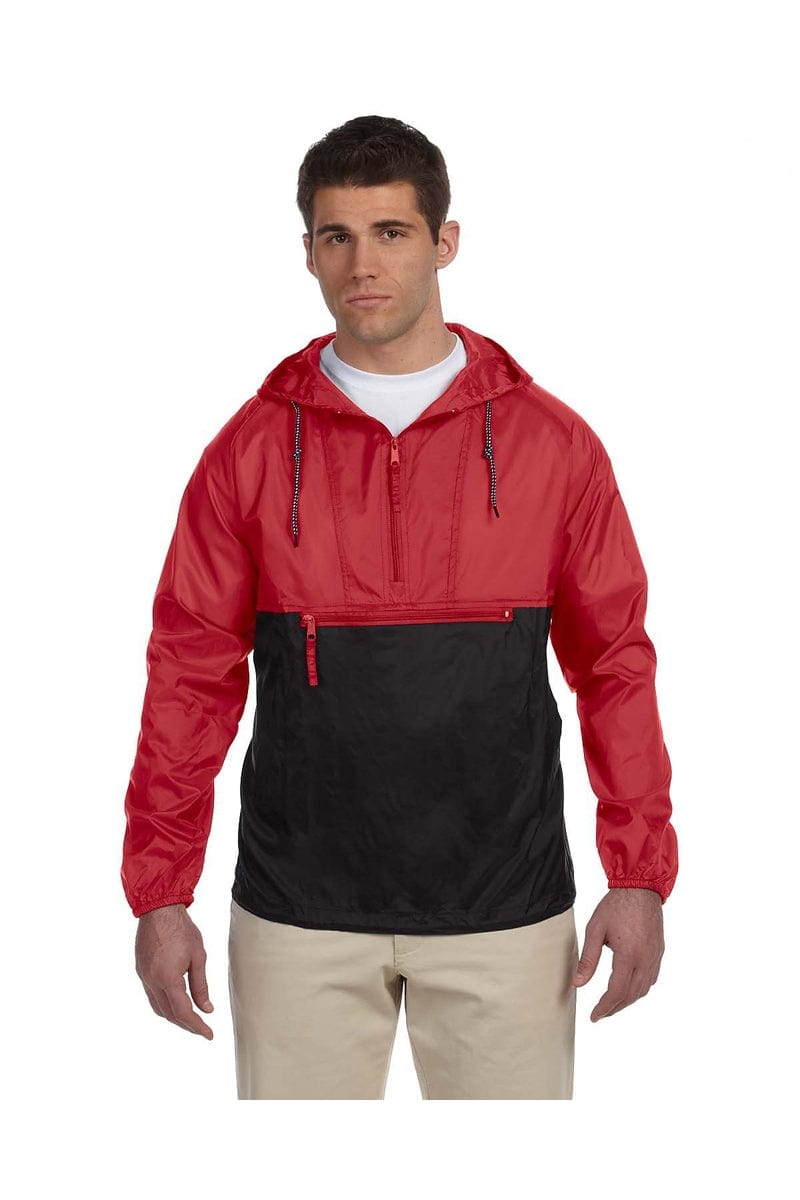 Harriton M750 Adult Packable Nylon Jacket in Red/ Black