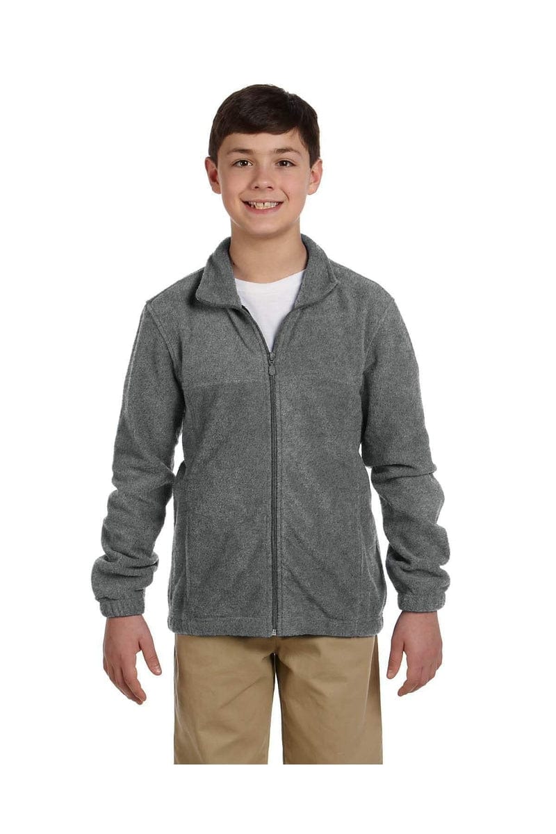 Harriton M990Y Youth 8 oz. Full-Zip Fleece in Charcoal