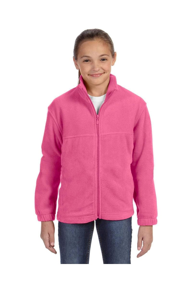 Harriton M990Y Youth 8 oz. Full-Zip Fleece in Charity Pink