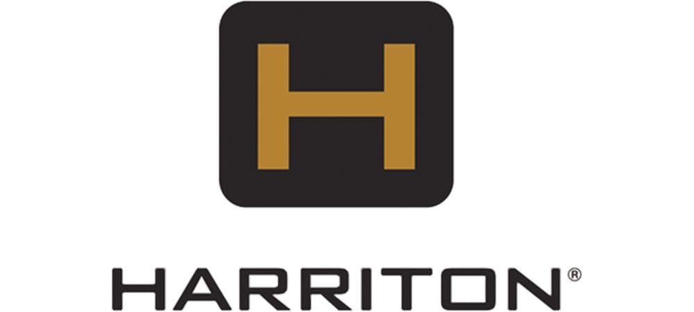 Harriton logo with a black square and gold 'H' on a white background