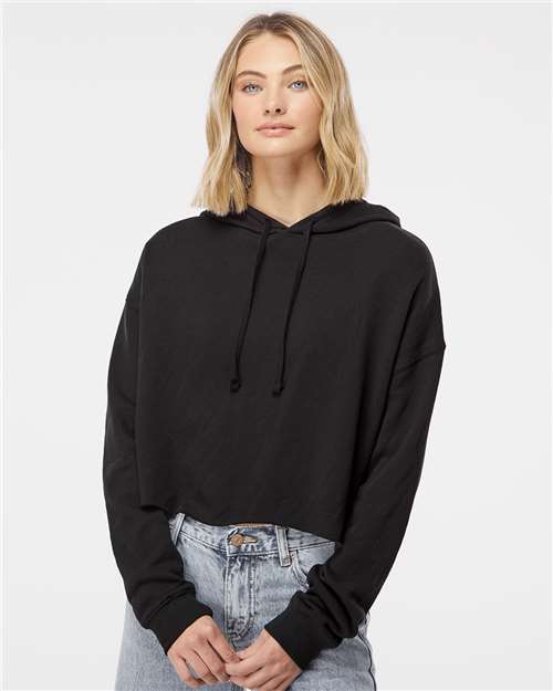 Independent Trading Co. AFX64CRP-Women’s Lightweight Crop Hooded Sweatshirt in Black