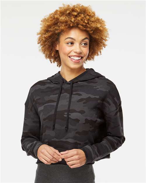 Independent Trading Co. AFX64CRP-Women’s Lightweight Crop Hooded Sweatshirt in Black Camo
