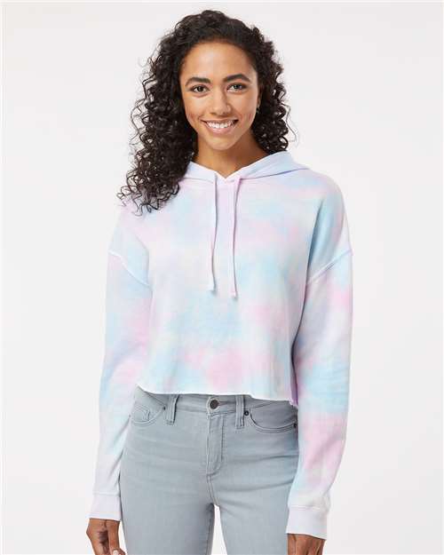 Independent Trading Co. AFX64CRP-Women’s Lightweight Crop Hooded Sweatshirt in Tie Dye Cotton Candy
