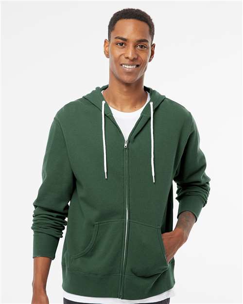 Independent Trading Co. AFX90UNZ Unisex Lightweight Full-Zip Hooded Sweatshirt in Alpine Green