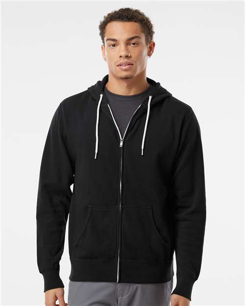 Independent Trading Co. AFX90UNZ Unisex Lightweight Full-Zip Hooded Sweatshirt in Black