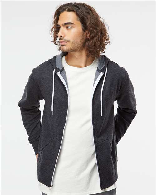 Independent Trading Co. AFX90UNZ Unisex Lightweight Full-Zip Hooded Sweatshirt in Charcoal Heather