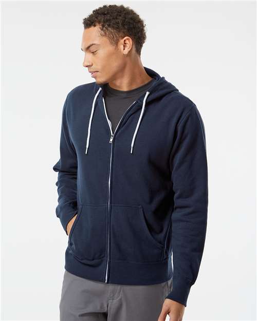 Independent Trading Co. AFX90UNZ Unisex Lightweight Full-Zip Hooded Sweatshirt in Classic Navy