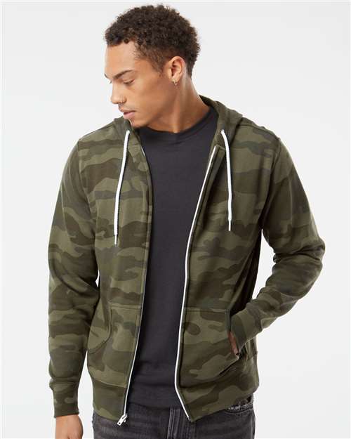 Independent Trading Co. AFX90UNZ Unisex Lightweight Full-Zip Hooded Sweatshirt in Forest Camo