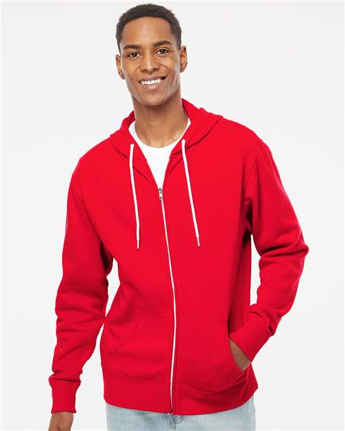 Independent Trading Co. AFX90UNZ Unisex Lightweight Full-Zip Hooded Sweatshirt in Red