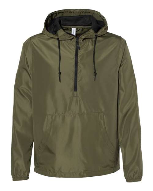 Independent Trading Co. EXP54LWP Unisex Lightweight Quarter-Zip Windbreaker Pullover Jacket in Army/ Black Zipper