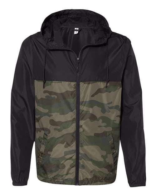 Independent Trading Co. EXP54LWZ Lightweight Windbreaker Full-Zip Jacket in Black/ Forest Camo