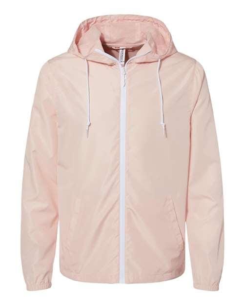 Independent Trading Co. EXP54LWZ Lightweight Windbreaker Full-Zip Jacket in Blush/ White Zipper