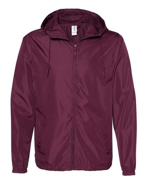 Independent Trading Co. EXP54LWZ Lightweight Windbreaker Full-Zip Jacket in Maroon