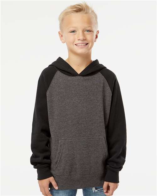Independent Trading Co. PRM15YSB Youth Lightweight Special Blend Raglan Hooded Sweatshirt in 