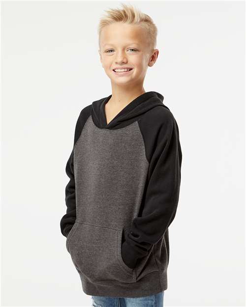 Independent Trading Co. PRM15YSB Youth Lightweight Special Blend Raglan Hooded Sweatshirt in 