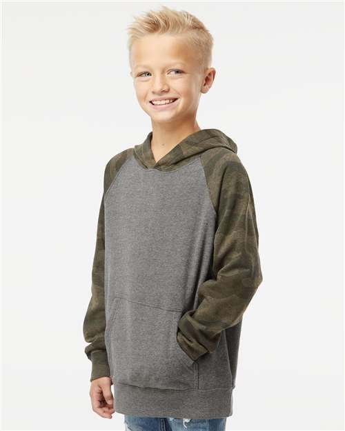 Independent Trading Co. PRM15YSB Youth Lightweight Special Blend Raglan Hooded Sweatshirt in 