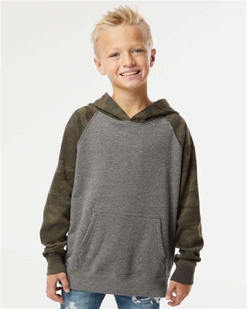 Independent Trading Co. PRM15YSB Youth Lightweight Special Blend Raglan Hooded Sweatshirt in 