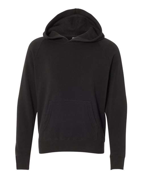 Independent Trading Co. PRM15YSB Youth Lightweight Special Blend Raglan Hooded Sweatshirt in Black