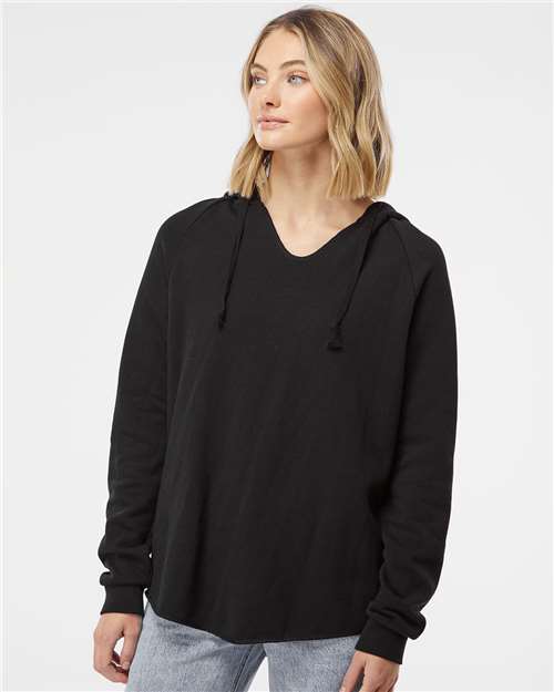 Independent Trading Co. PRM2500 Women’s Lightweight California Wave Wash Hooded Sweatshirt in Black