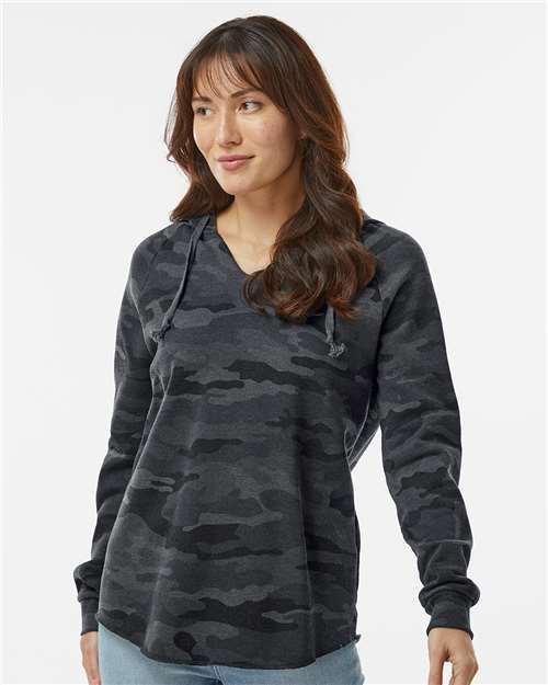 Independent Trading Co. PRM2500 Women’s Lightweight California Wave Wash Hooded Sweatshirt in Black Camo Heather