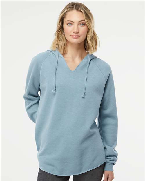 Independent Trading Co. PRM2500 Women’s Lightweight California Wave Wash Hooded Sweatshirt in Misty Blue