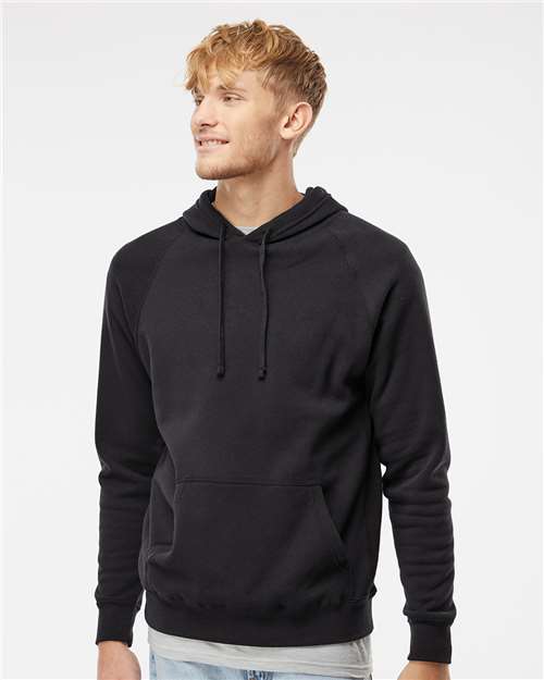 Independent Trading Co. PRM33SBP Unisex Special Blend Raglan Hooded Sweatshirt in Black
