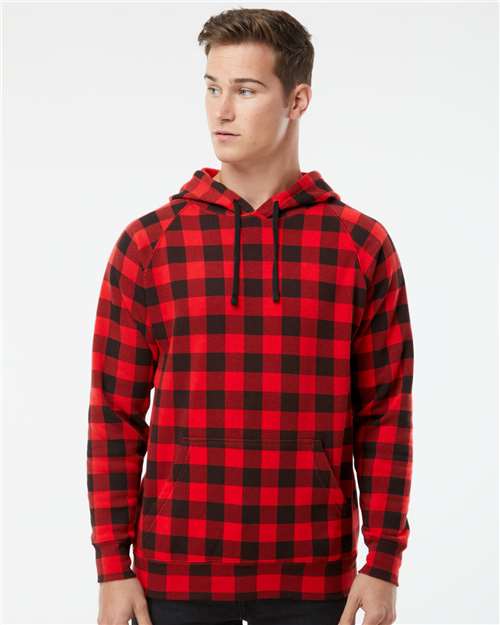 Independent Trading Co. PRM33SBP Unisex Special Blend Raglan Hooded Sweatshirt in Red Buffalo Plaid