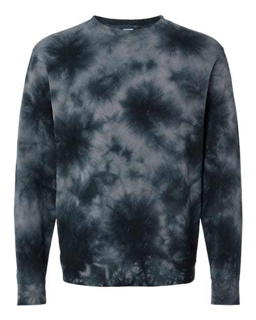 Independent Trading Co. PRM3500TD Unisex Midweight Tie-Dyed Crewneck Sweatshirt in Tie Dye Black