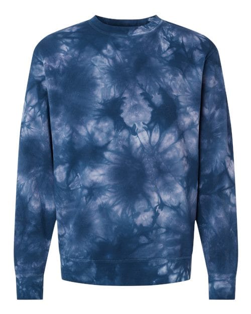 Independent Trading Co. PRM3500TD Unisex Midweight Tie-Dyed Crewneck Sweatshirt in Tie Dye Navy