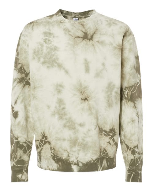 Independent Trading Co. PRM3500TD Unisex Midweight Tie-Dyed Crewneck Sweatshirt in Tie Dye Olive