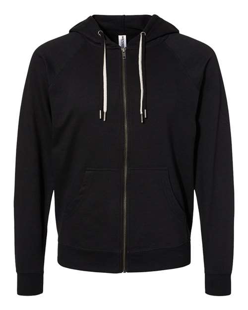 Independent Trading Co. SS1000Z-Unisex Icon Lightweight Loopback Terry Full-Zip Hooded Sweatshirt in Black
