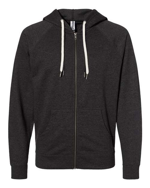 Independent Trading Co. SS1000Z-Unisex Icon Lightweight Loopback Terry Full-Zip Hooded Sweatshirt in Charcoal Heather