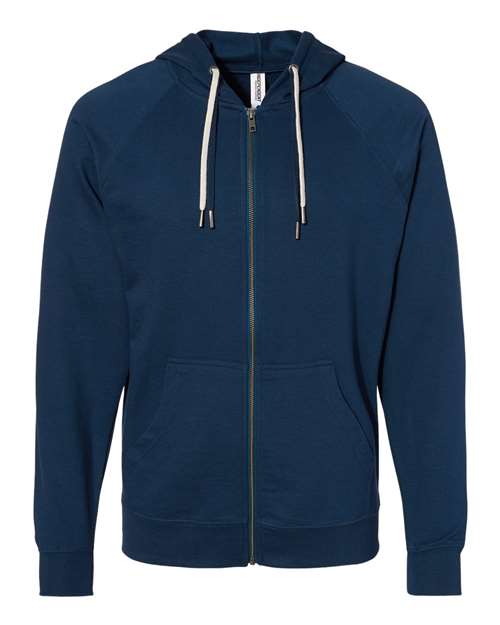 Independent Trading Co. SS1000Z-Unisex Icon Lightweight Loopback Terry Full-Zip Hooded Sweatshirt in Indigo