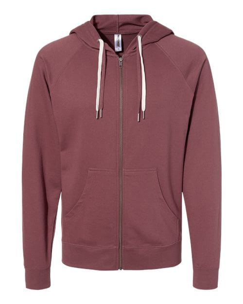 Independent Trading Co. SS1000Z-Unisex Icon Lightweight Loopback Terry Full-Zip Hooded Sweatshirt in Port