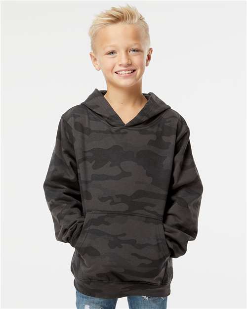 Independent Trading Co. SS4001Y-Youth Midweight Hooded Sweatshirt in Black Camo