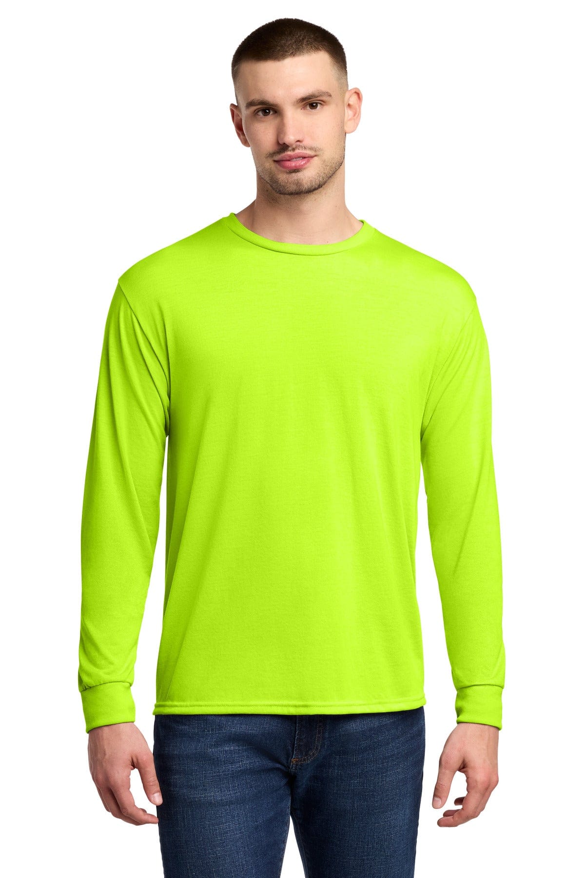 Jerzees 21LS Dri-Power 100% Polyester Long Sleeve T-Shirt in Safety Green