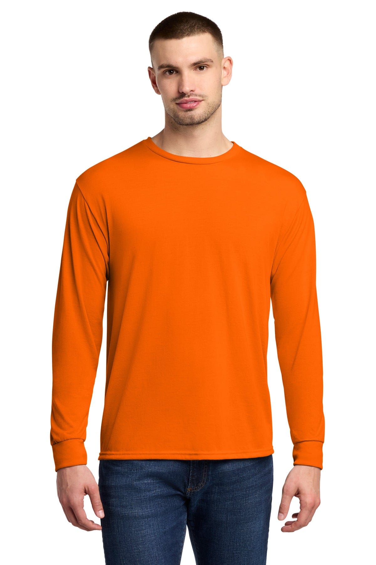 Jerzees 21LS Dri-Power 100% Polyester Long Sleeve T-Shirt in Safety Orange
