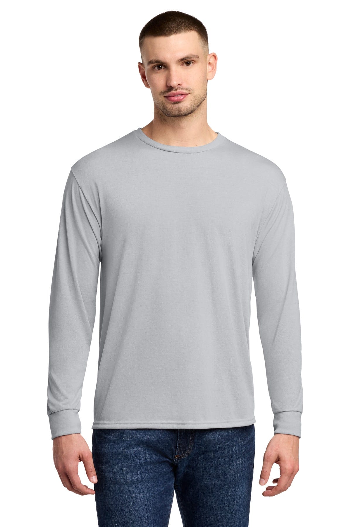 Jerzees 21LS Dri-Power 100% Polyester Long Sleeve T-Shirt in Silver