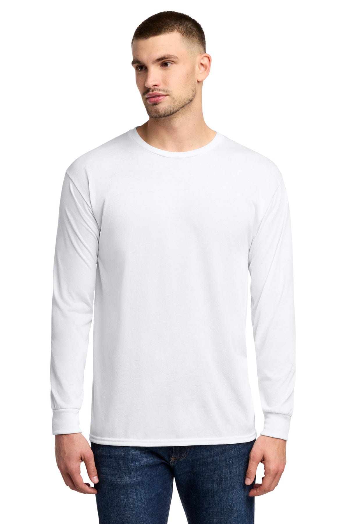 Jerzees 21LS Dri-Power 100% Polyester Long Sleeve T-Shirt in White