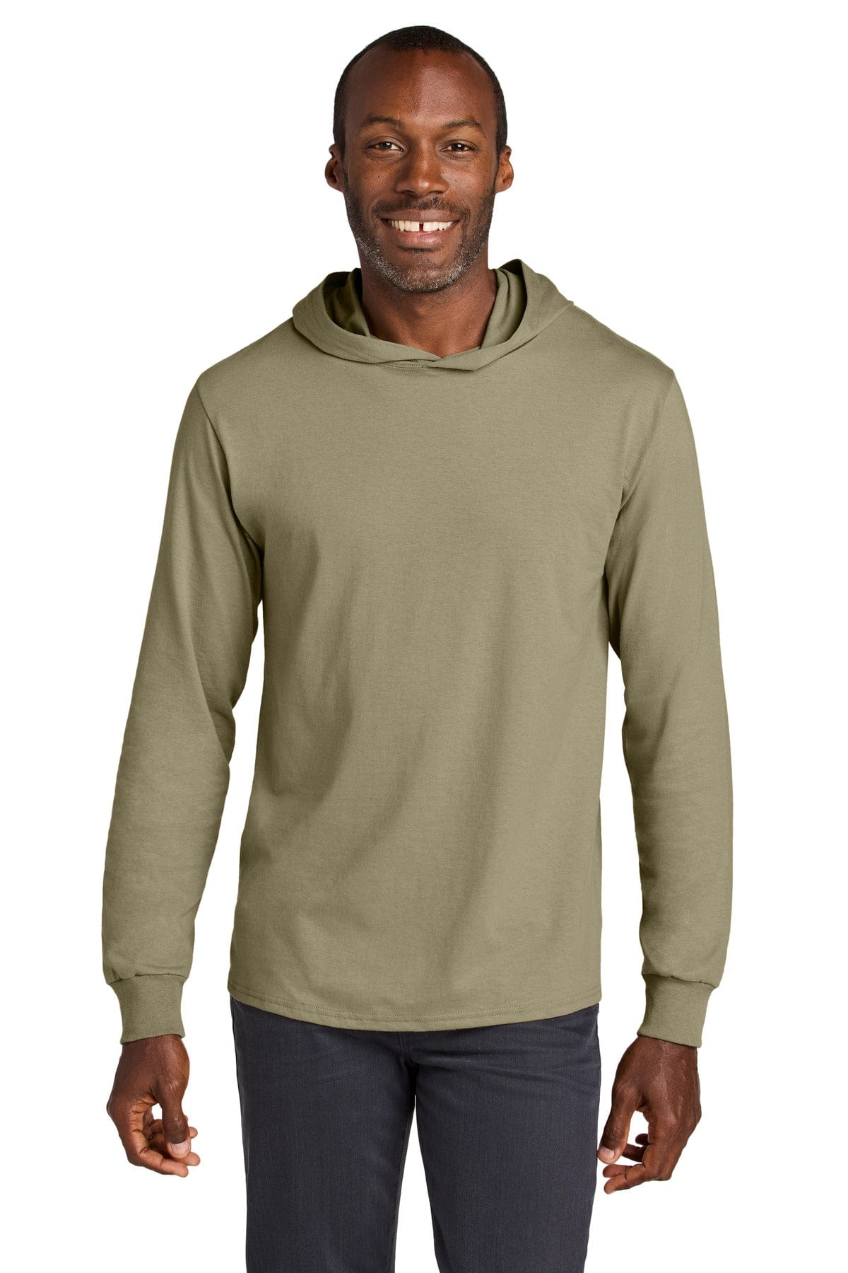 Jerzees Classics 363LH Unisex Cotton Long Sleeve Hooded T-Shirt in Khaki