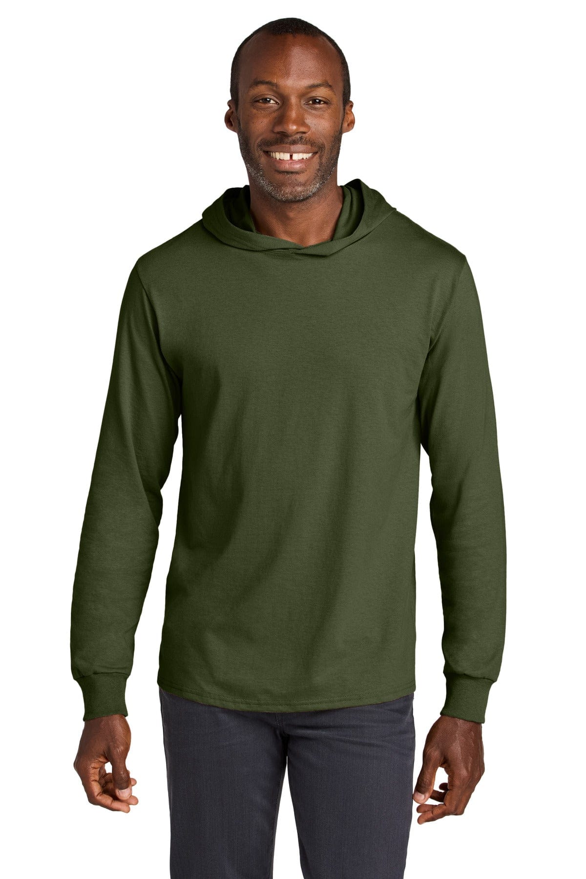 Jerzees Classics 363LH Unisex Cotton Long Sleeve Hooded T-Shirt in Military Green