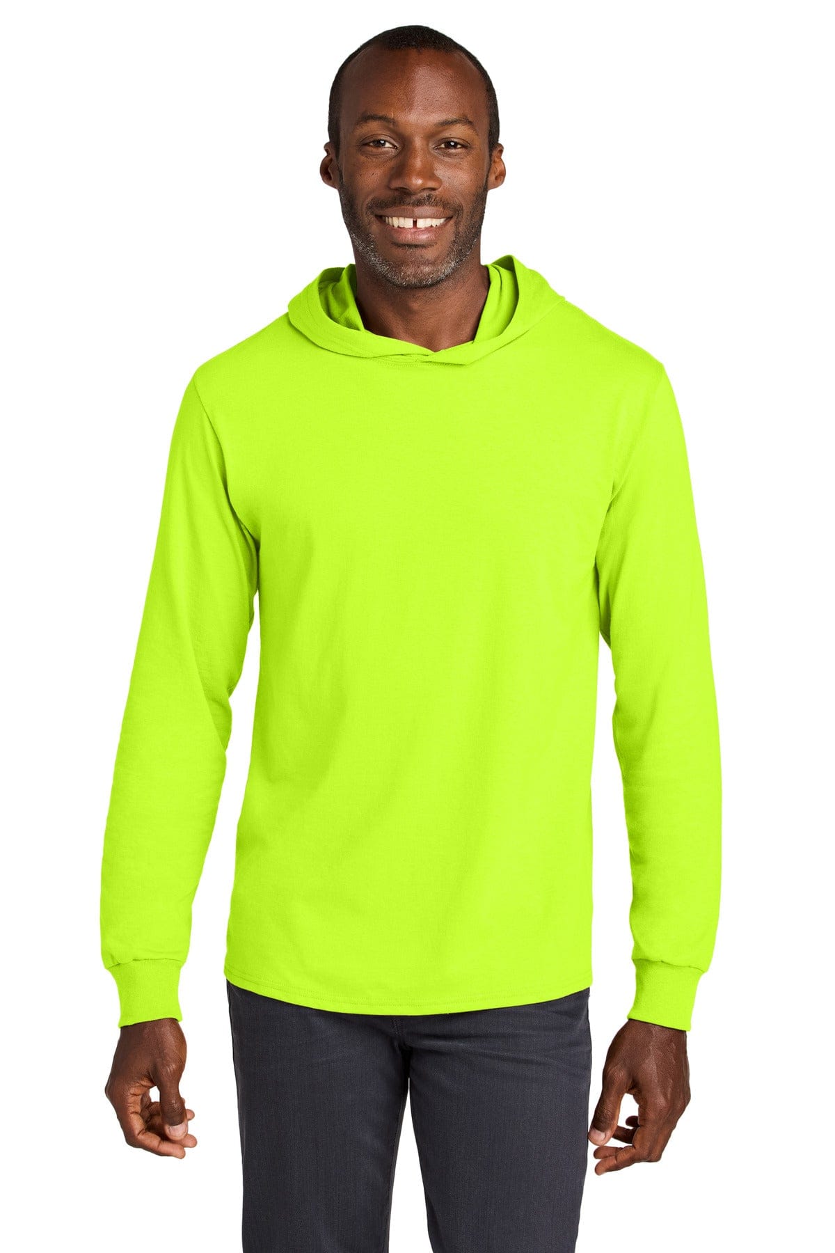 Jerzees Classics 363LH Unisex Cotton Long Sleeve Hooded T-Shirt in Safety Green