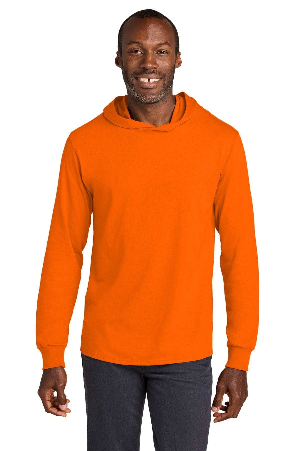 Jerzees Classics 363LH Unisex Cotton Long Sleeve Hooded T-Shirt in Safety Orange